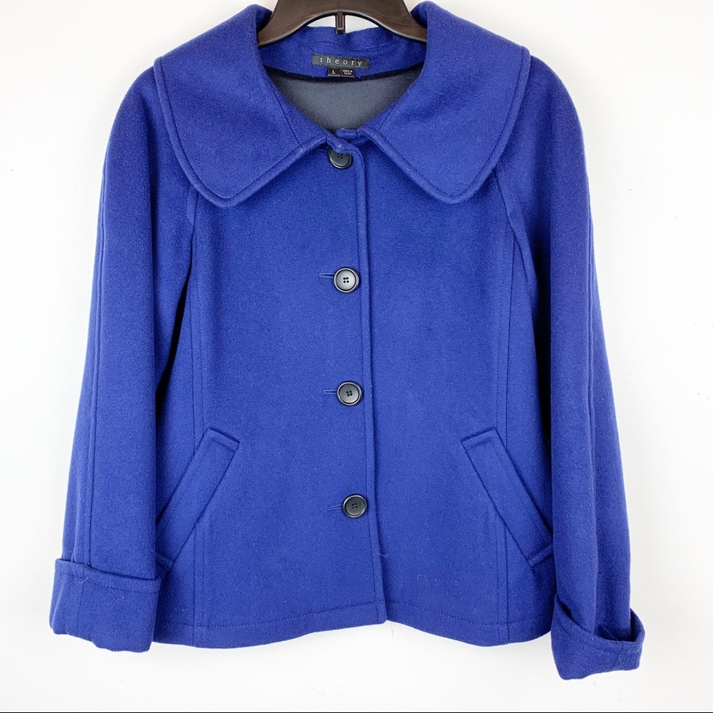 THEORY VIRGIN WOOL COAT WITH PERER PAN COLLAR SZ L